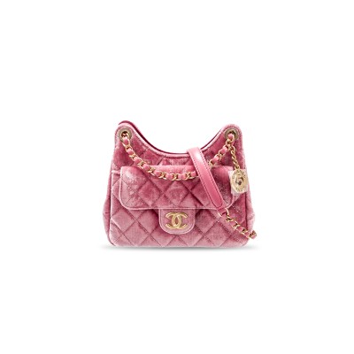 CHANEL MASTER WAVE CC HOBO SMALL PINK VELVET AS4323 (19*17*6cm)